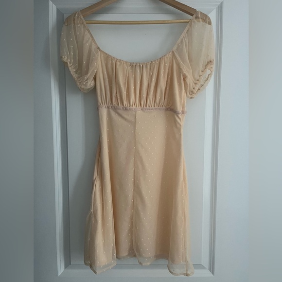 Lulus Immense Sweetness Blush Swiss Dot Mesh Puff Sleeve Mini Dress - Picture 3 of 4